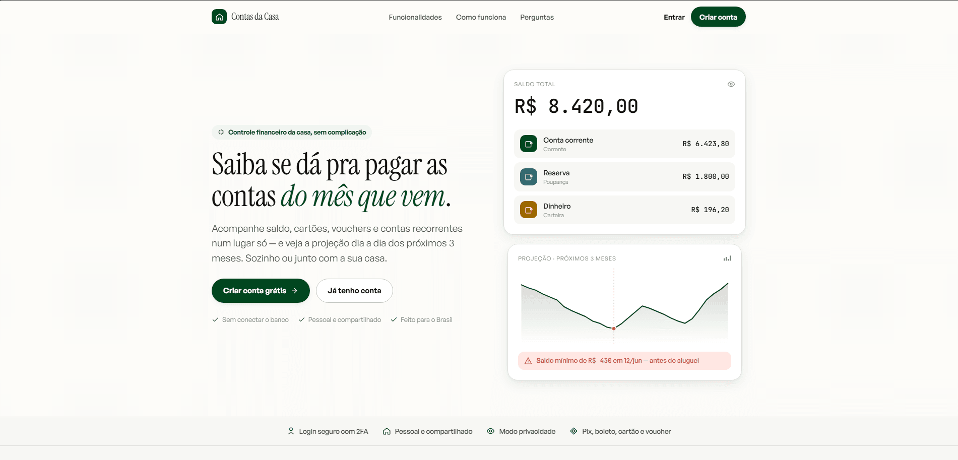 Print da aplicação Contas da Casa